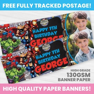 AVENGERS BIRTHDAY BANNER PERSONALISED ANY NAME PHOTO PARTY BANNERS - Image 1 of 3