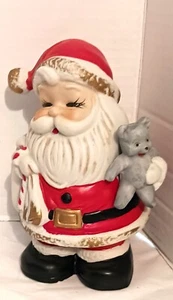 Weihnachtsmann hält Teddybär Keramik Bank Homco Taiwan - Bild 1 von 6