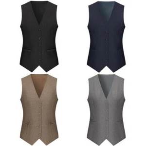 Plus size Men Business Vest Suit Vest Wedding Host Waist Coat Casual Jacket Gift - Picture 1 of 23