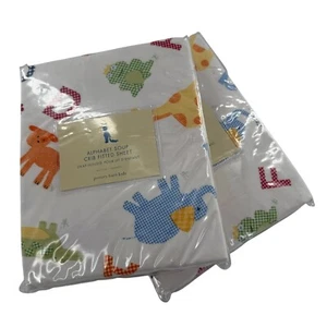 Pottery Barn Set Of 2 Fitted Alphabet Soup Flannel Crib Sheet Animal Zoo Nursery - Picture 1 of 14