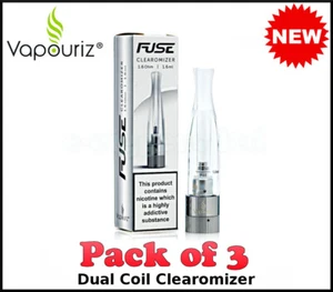 Vapouriz FUSE Dual Coil Vape Tank Clearomizer 1.6 ohm - 3 Pack Clear Colour - Picture 1 of 4
