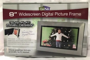 GiiNii 8" Widescreen Digital Picture Frame Slim Flat Panel Design Sealed Box NEW - Picture 1 of 6