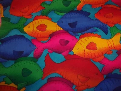 PC. OF COLORFUL TROPICAL FISH FABRIC, COTTON -  45" LONG X 42" WIDE - Image 1 of 2