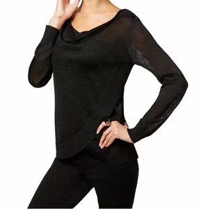 INC INTERNATIONAL CONCEPTS Size XS Draped Metallic Sweater BLACK - Picture 1 of 2