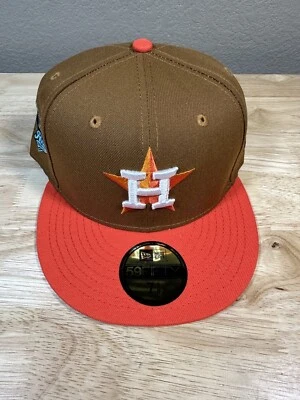 Houston Astros New Era 7 5/8 Fitted Hat/Cap 2 Tone Orange Brown MLB Minute Maid - Image 1 of 4