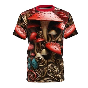 Magical Shrooms 3-D T-shirt - Enchanting Wearable Art for Fantasy Lovers - Picture 1 of 9