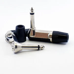 10 piezas Enchufe de audio mono ángulo recto 1/4" 6,35 mm TS metal + conector de plástico negro - Imagen 1 de 7