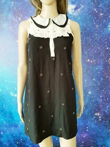 Size 8 RIVER ISLAND black ivory beaded collared lightwear mini shift dress 854 - Picture 1 of 4