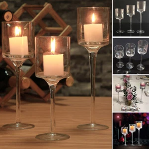 3 PCS Long Stem Wine Glass Shape Candlestick Candle Container Tea Light Holders - Picture 1 of 7