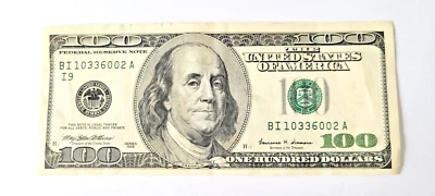 1999 $100 One Hundred Dollar Bill, Federal Reserve Note, Serial # BI10336002A - Image 1 of 2