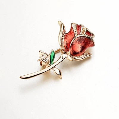 PRECIOSO BROCHE ROSA ROJO RUBÍ CIRCONITA CÚBICA GENUINA CHAPADO EN ORO ROSA DE 18K  Foto 1 de 2