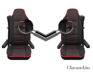 2x Coprisedili in similpelle e tessuto punto rosso per camion Scania R 2009 2009-2017 - Foto 1 di 2