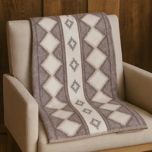 Vintage Pucara Alpaca Wool Blanket Peru 50x70 Brown White Geometric Andean Throw - Picture 1 of 10