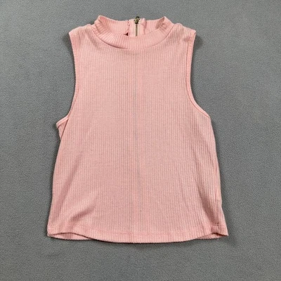 Camisa corta Ambiance pequeña rosa para mujer acanalada cuello falso cremallera trasera sin mangas Foto 1 de 4