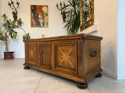 Authentische Barock Truhe Eisenbeschlagen Hartholz Antiquität G2222 - Bild 1 von 4