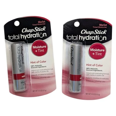 Paquete de 2 bálsamos labiales hidratantes tintados ChapStick Total Hydration Merlot 0,12 oz Foto 1 de 4