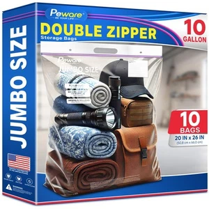 Jumbo Plastic Storage Bags, Extra Large 10Gallon Resealable Zipper Lock Seal ... - Picture 1 of 6