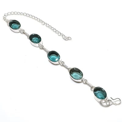 Iolita Cuarzo Gema Hecho a Mano 925 Pulsera Plata Ley - Imagen 1 de 4