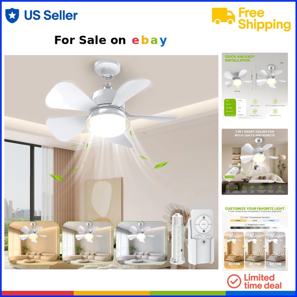 Socket Fan Light Modern Ceiling Fan with Remote 2-in-1 Room Air Cooler - Image 1 of 4