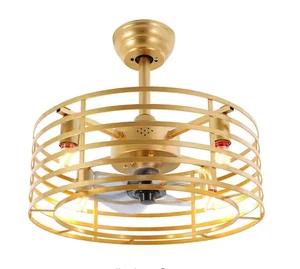20 in. Gold Semi Flush Mount Metal Caged Ceiling Fan with Light Kit and Remote - Picture 1 of 5