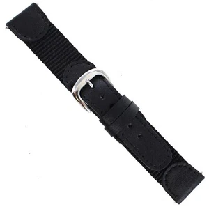 19mm Speidel Swiss Army Style Black Nylon & Genuine Leather Watch Band SHORT - Picture 1 of 5