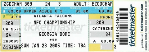 UNUSED MINT CONDITION  ATLANTA FALCONS NFC CHAMPIONSHIP GAME TICKET Cover