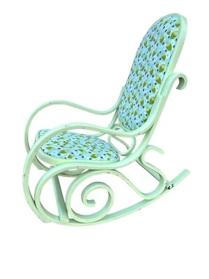 Кресло-качалка из гнутого дерева Attr Thonet модель 21 с мягкой обивкой мятно-зеленая краска - Изображение 1 из 4