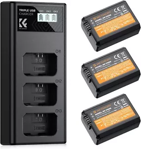 K&F Concept 3 Pack NP-FW50 Battery & 3-Slot Charger for Sony A6400/A6000/A7/A7R - Picture 1 of 7