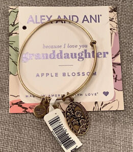 NEW Alex and Ani Granddaughter Apple Blossom BC I Love You  Gold Tone Bracelet