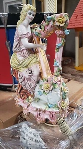 Antigua figura italiana Benrose porcelana femenina arpista capodimonte lámpara Lw - Imagen 1 de 10