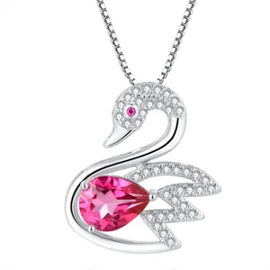 Natural Pink Topaz Sterling Silver Swan Pendant Necklace Gifts For Her - Picture 1 of 6