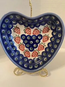 Boleslawiec Polish Pottery Heart Shaped Trinket Dish ~GRAPES STRAWBERRIES - Picture 1 of 5