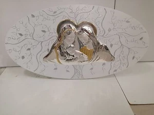SACRA FAMIGLIA ICONA OVALE LASTRA ARGENTO E ORO 24 KARATE E ALBERO DELLA VITA - Imagen 1 de 1