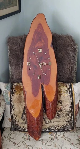 Beautiful Retro Custom Made Natural Wood Edge Wall Mount Clock "WORKS" Cover