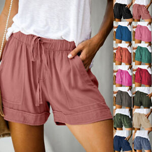 Women Ladies Elastic Waist Drawstring Shorts Summer Holiday Beach Hot Pants Size