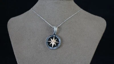 Pingente de colar bússola prata esterlina 925 novo feito à mão sem corrente - Imagem 1 de 2