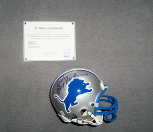 NFL: Mini Casco Autografiado Barry Sanders Detroit Lions en Estuche + Certificado de Autenticidad - Raro - Imagen 1 de 3