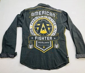 American Fighter Shirt Mens Medium Long Sleeve Button Up Embroidered - Picture 1 of 17