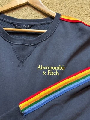 Abercrombie & Fitch Logo Crop Sweatshirt Boxy Relaxed Rainbow Stripe Sleeve M - Image 1 of 4