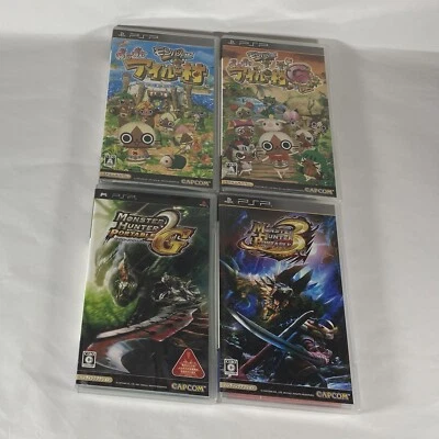 Lot4 PSP Monster Hunter : Diary Pokapoka Airou Village , G & 2ndG , 3rd -JP Game - Image 1 of 4