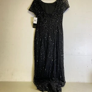 Papell Studio Cap Short Sleeve Beaded Women's Gown Size 6 Color Black *NWT - Picture 1 of 12