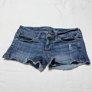 American Eagle Women’s Denim Cut Off Short Size 0 Stretch Low Rise Med Wash - Picture 1 of 10