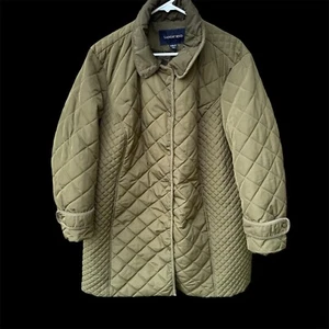 LANDS' END Plus Size 22W-P Ladies Olive Green Quilted Jacket Snap Front - Picture 1 of 8