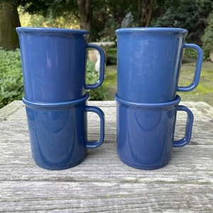 Vintage Rubbermaid Melamine Coffee Mugs Blue 3813 Set of 4 Cups Camping Picnic - Picture 1 of 8