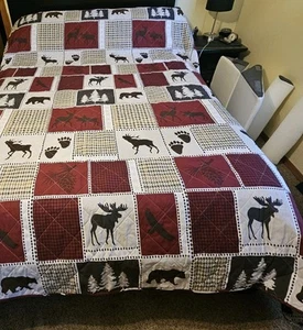 Hunting Lodge Theme King Size Bedspread Quilt. Excellent Pre-owned Buffalo Plaid - Picture 1 of 9