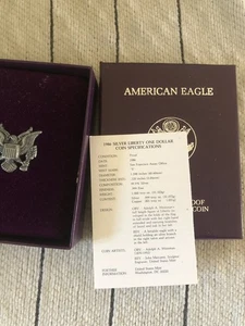 1986 S U.S. MINT AMERICAN EAGLE 1 oz SILVER PROOF DOLLAR COIN w/COA & CASE - Picture 1 of 3