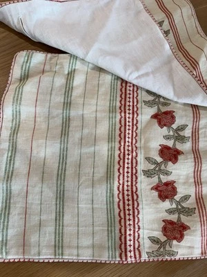 GreenRow ROSIE FLORAL STRIPE PILLOW COVER Roses & Stripes 17x20 RED GREEN CREAM - Image 1 of 4
