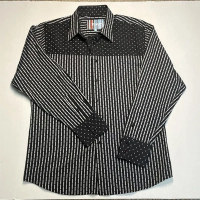 Camisa social masculina Roar XXL manga longa preta e cinza com botões festa clube - Imagem 1 de 3