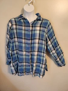 Avenue Blue White Plaid Button Up Flannel Shirt 22 24 2X Plus - Picture 1 of 7