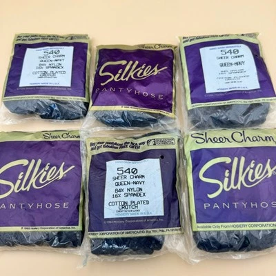 6 pares de pantimedias Silkies Sheer Charm Queen azul marino 540 mangueras hechas en EE. UU. Foto 1 de 4